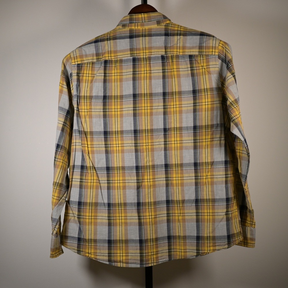 Banana Republic Mens XL Untucked Slim Yellow Plaid Button Down Shirt Long Slv - Picture 3 of 6
